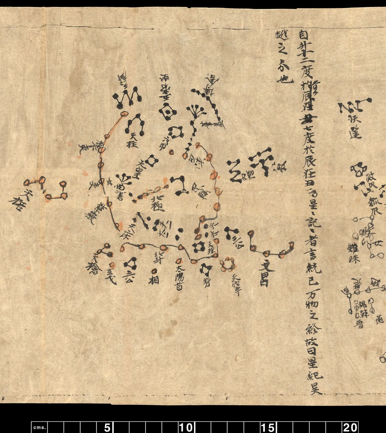 บริเวณขั้วฟ้าเหนือจากแผนที่ดาวตุนหวง ราว ค.ศ. 700 · British Library, Or.8210/S.3326 ภาพนี้เป็นเพียงส่วนหนึ่งของม้วน