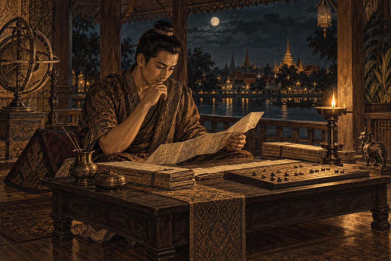 จินตภาพผู้ศึกษาตำราในศาลา · ภาพประกอบเชิงแนวคิด สร้างด้วย AI ไม่ได้ระบุบุคคลหรือเหตุการณ์จริง